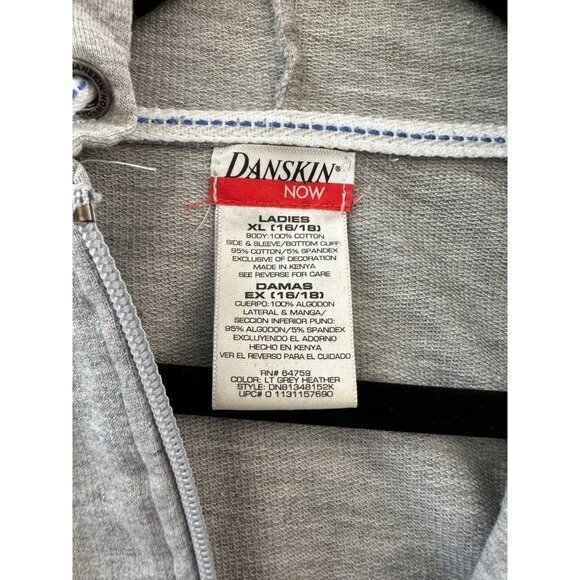 Danskin Womens Gray Zip up Sweatshirt XL hooded‎ cotton pockets activewear - Picture 3 of 6